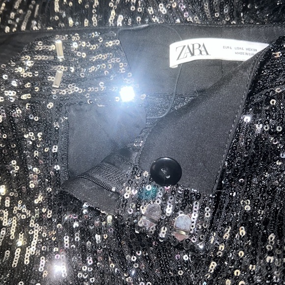 Zara 🔥🔥🔥Black Sequin Pants - Sz Large - NWT - Picture 9 of 9